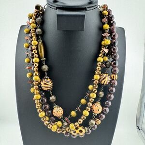 Vintage Premier Designs Wood Bead Statement Necklace Boho Chic Southwestern